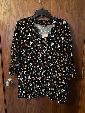 BloomChic Black Halloween Print Lace-Up Top